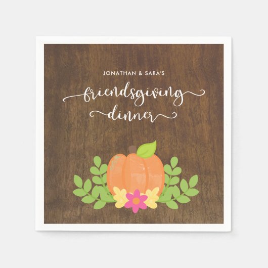 パンプキ素朴ンと緑をフレンドリーに スタンダードカクテルナプキン (正面)