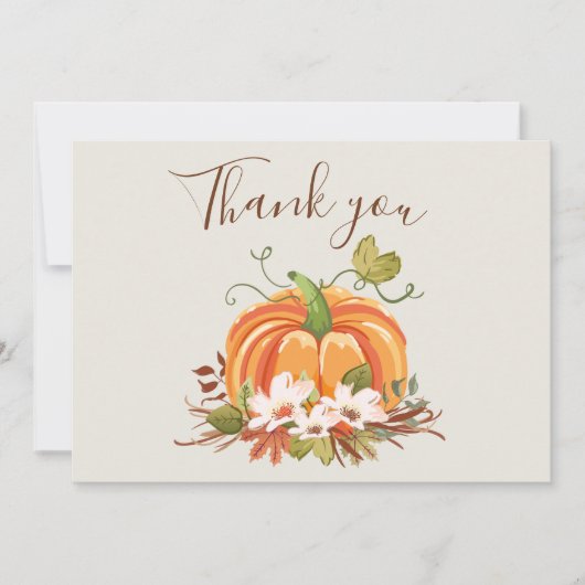 パンプキ素朴ンサンキューカードフローラ秋ブラウン サンキューカード (正面)