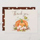 パンプキ素朴ンサンキューカードフローラ秋ブラウン サンキューカード (正面/裏面)