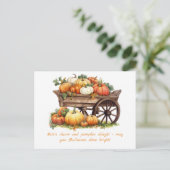 パンプキ素朴ンスの手押し車の秋のハロウィーン シーズンポストカード (スタンド正面)
