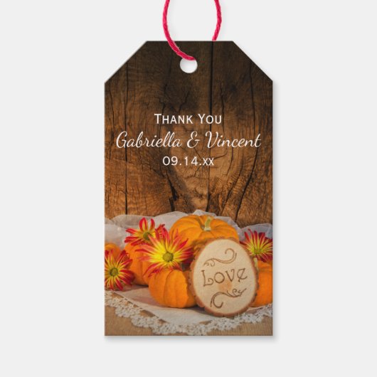 パンプキ素朴ンス秋の結婚式サンキューメッセージカード ギフトタグ (正面)