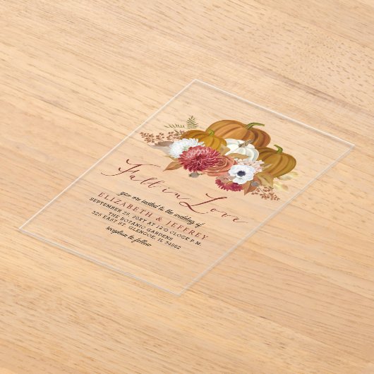 パンプキ素朴ンズオータム秋の結婚式招待状 アクリル招待状 (レイダウン)