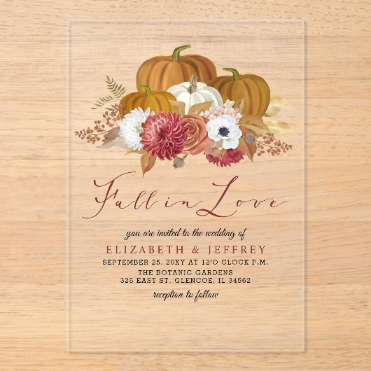 パンプキ素朴ンズオータム秋の結婚式招待状 アクリル招待状 (正面)