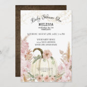 パンプキ素朴ンパンパスグラスピンクガール赤ちゃんシャワー 招待状 (正面/裏面)