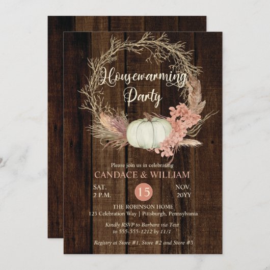 パンプキ素朴ンパンパリース引っ越し祝いパーティーパーティーイン 招待状 (正面/裏面)