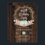 パンプキ素朴ンパンパリース60th誕生日パーティーI 招待状<br><div class="desc">ダークな木の背景に"60歳の誕生日パーティー"のデザインとテラスのピンクアジサイフローラとパンパと他の乾燥した草のリースに飾られたテラスのピンクのアジサイ赤面と乾燥とカボチャフェイク。この素朴な木の複合デザインbyホリデーハートデザイン（権利留保）。</div>