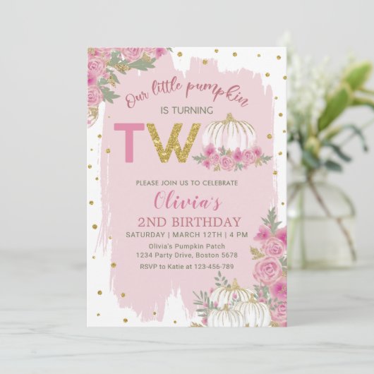 パンプキ素朴ンピンクフローラ2nd誕生日 招待状 (スタンド正面)