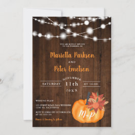 パンプキ素朴ンフローラウッドライト秋の結婚式 招待状