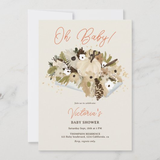 パンプキ素朴ンフローラニュートラルOh赤ちゃんシャワー 招待状 (正面)
