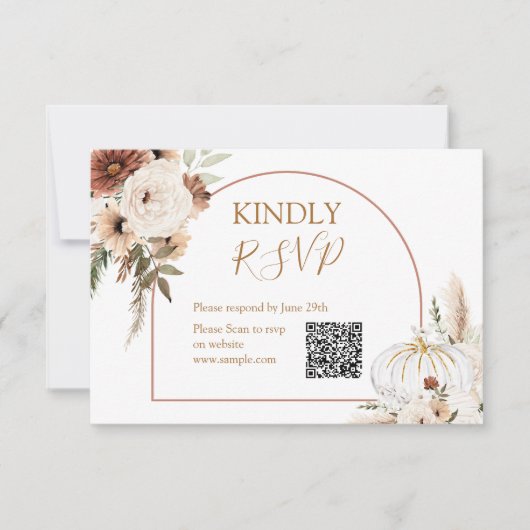 パンプキ素朴ンフローラボホアーチ秋インラブRsvp サンキューカード (正面)