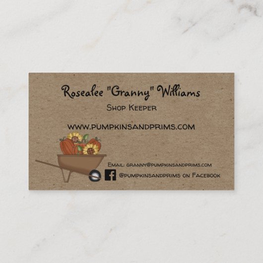 パンプキ素朴ン初期のクラフトで収穫トラック 名刺 (裏面)