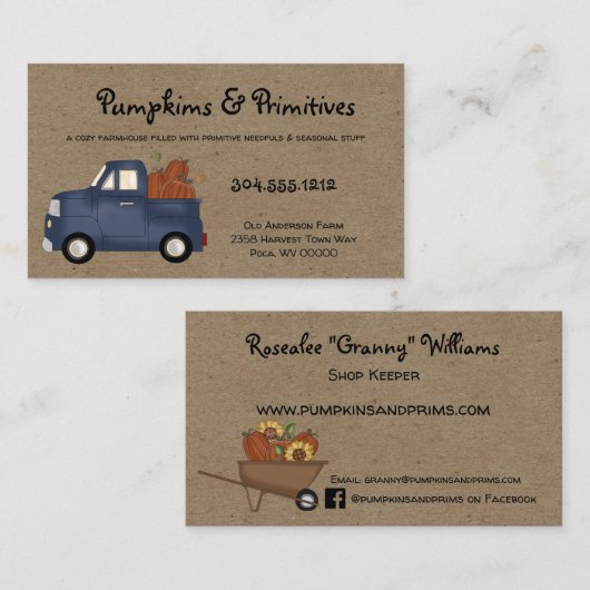 パンプキ素朴ン初期のクラフトで収穫トラック 名刺 (正面/裏面)