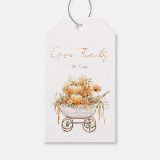 パンプキ素朴ン台車水彩長方形ラベル ギフトタグ (正面)