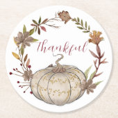 パンプキ素朴ン感謝祭パーソナライズされた ラウンドペーパーコースター (正面)