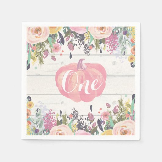 パンプキ素朴ン最初の誕生日水の色フローラ スタンダードカクテルナプキン (正面)