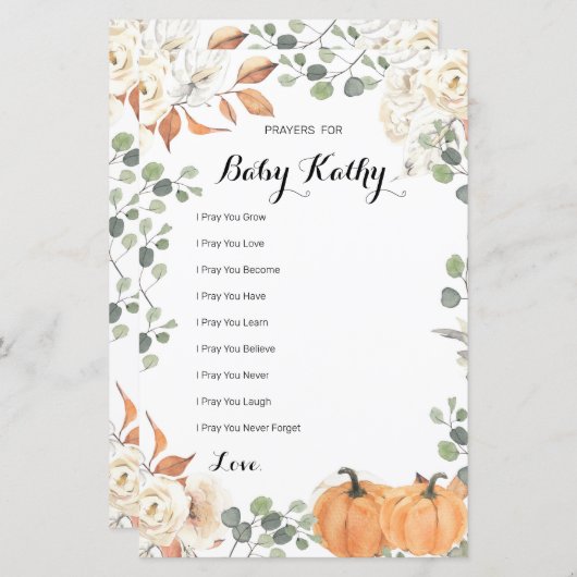 パンプキ素朴ン秋の愛の祈りの言葉のベビーサイン (正面/裏面)