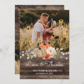 パンプキ素朴ン秋の結婚式ラヴ感謝していアンド サンキューカード (正面/裏面)