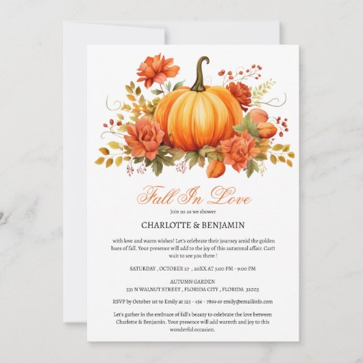 パンプキ素朴ン秋または秋のカップルのシャワー 招待状 (正面)