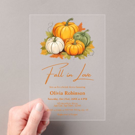 パンプキ素朴ン秋インラブブライダルシャワー アクリル招待状 (インサイチュ (ポータブル))