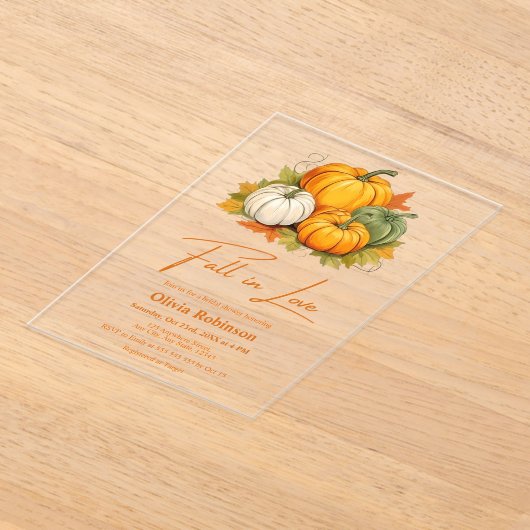 パンプキ素朴ン秋インラブブライダルシャワー アクリル招待状 (レイダウン)