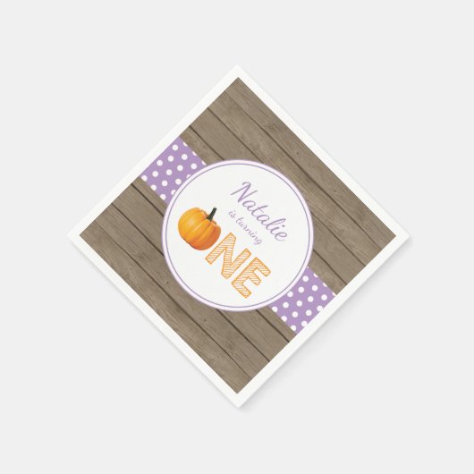 パンプキ素朴ン秋ファーストバースデーパーティーパープル スタンダードカクテルナプキン (角)