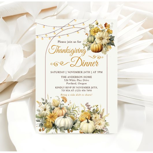 パンプキ素朴ン秋フローラ感謝祭ディナー 招待状