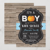 パンプキ素朴ン秋ブルーベビーシャワー招待状 招待状 (正面/裏面)