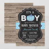 パンプキ素朴ン秋ブルーベビーシャワー招待状 招待状 (正面/裏面)