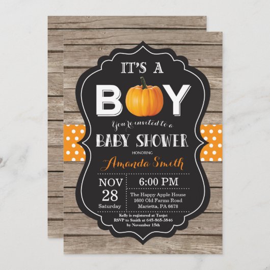 パンプキ素朴ン秋ベビーシャワー招待状カード 招待状 (正面/裏面)