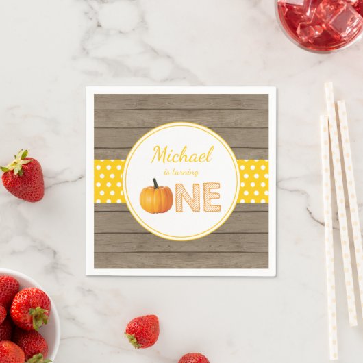 パンプキ素朴ン秋初誕生パーティーイエロー スタンダードカクテルナプキン (インサイチュ)