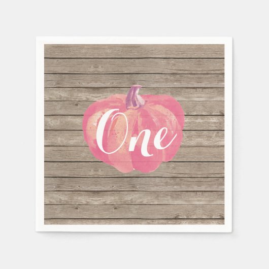 パンプキ素朴ン秋初誕生パーティーピンク スタンダードカクテルナプキン (正面)
