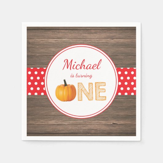 パンプキ素朴ン秋初誕生パーティーレッド スタンダードカクテルナプキン (正面)