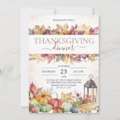 パンプキ素朴ン秋水彩感謝祭ディナー 招待状 (正面)