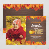 パンプキ素朴ン秋誕生日招待状金ゴールド 招待状 (正面/裏面)