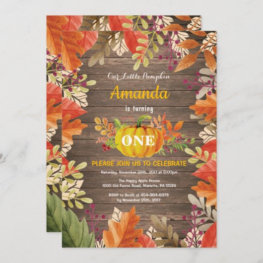 パンプキ素朴ン秋誕生日招待状 招待状 (正面/裏面)