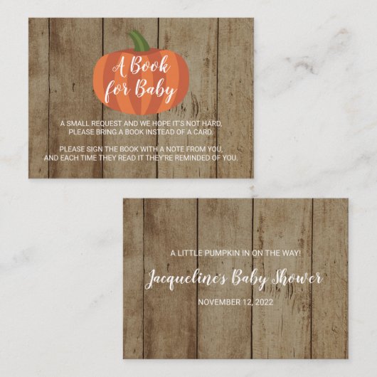 パンプキ素朴ン秋赤ちゃんシャワーブックリクエスト エンクロージャーカード (正面/裏面)