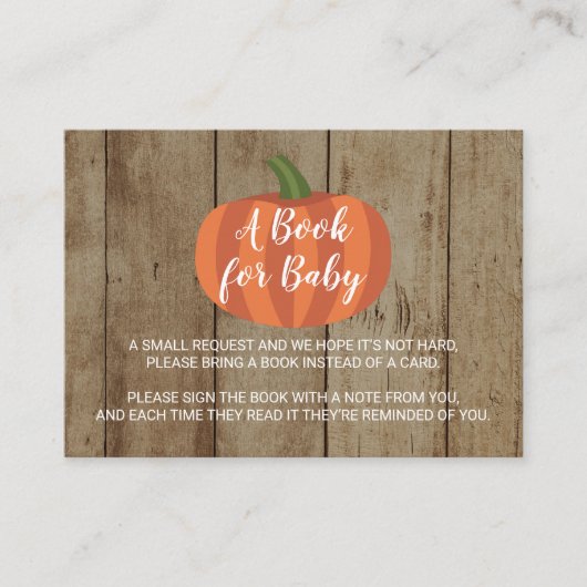 パンプキ素朴ン秋赤ちゃんシャワーブックリクエスト エンクロージャーカード (正面)