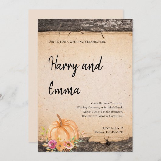 パンプキ素朴ン結婚式招待状 招待状 (正面/裏面)