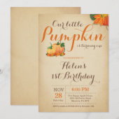 パンプキ素朴ン誕生日招待状ファースト・デイ 招待状 (正面/裏面)