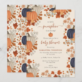 パンプキ素朴ン野草秋秋の赤ちゃんシャワー 招待状