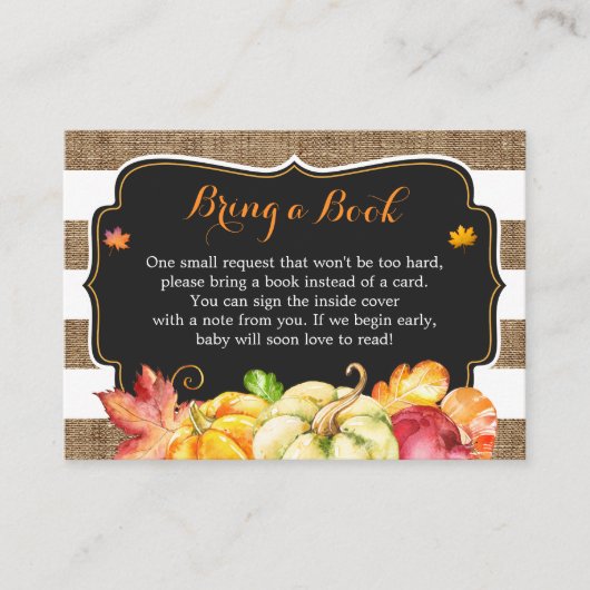 パンプキ素朴ンBurlap赤ちゃんシャワーブックリクエスト エンクロージャーカード (正面)