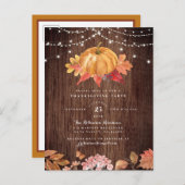 パンプキ絵を描ンとストリングライト感謝祭パーティー インビテーションポストカード (正面/裏面)