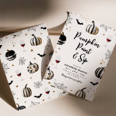 パンプキ絵を描ンと飲む大人のハロウィンのワインのパーティー 招待状