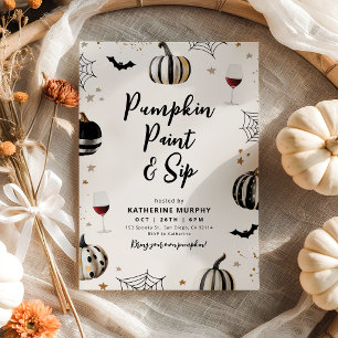 パンプキ絵を描ンと飲む大人のハロウィンのワインのパーティー 招待状