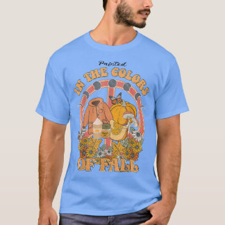 パンプキ絵を描ンの色の秋ヴィンテージFal Tシャツ