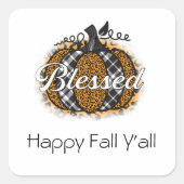 パンプキ賛美ンオレンジ色の黒いプレイドハロウィーン スクエアシール (正面)