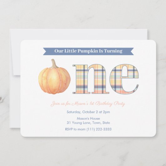 パンプキ頭が切れるンマドラスプレイドボーイ1st誕生日パーティー 招待状 (正面)