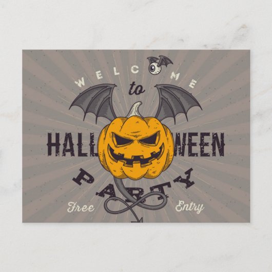 パンプキ飛んでいるンハローウィンパーティ インビテーションポストカード (正面)