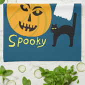 パンプキ魅力的ンスおもしろい幽霊こうもりハッピーハローウィン キッチンタオル (折り畳み)