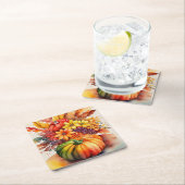 パンプキ鮮やかンブーケ金ゴールド秋の収穫 スクエアペーパーコースター (インサイチュ)